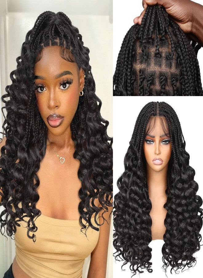 HANNE Braided Wigs for Black Women Double Full Lace Box Braided Wigs Synthetic Wavy Glueless Braid Wig with Baby Hair 3D Curls Braided Wig 24 Inch (1B, Wavy-24) - Image 1